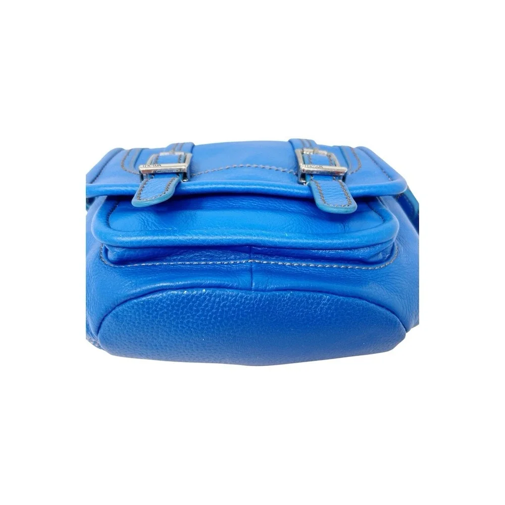 The Sak Blue Pebbled Leather Crossbody Bag Dual Buckle Messenger Purse Small